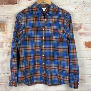 J.Crew Plaid Cotton Button Front Shirt Blue Tartan Classic Preppy Casual